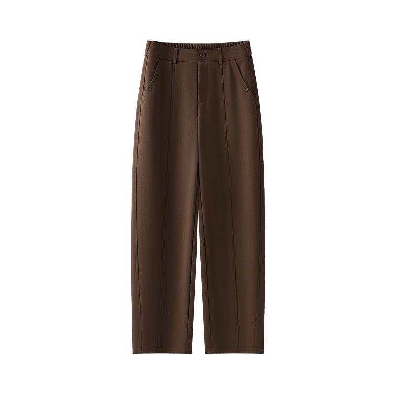 Spring Smoke Tube Pants Womens New High Waist Slim-Fit Slimming Stretch Straight Pants All-Match Commuter Small Casual Pants Coffee - Image 1