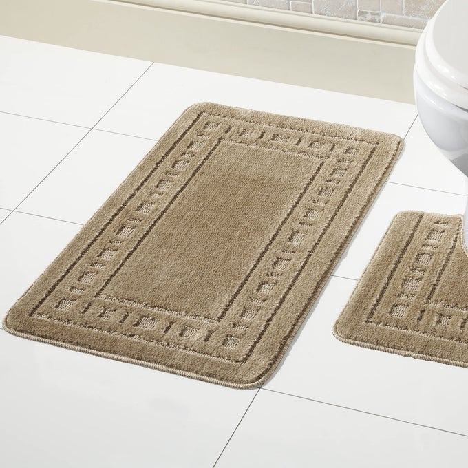MIAMI 2 PIECE BATH MAT PEDESTAL SET NON SLIP BATHROOM SET BISCUIT