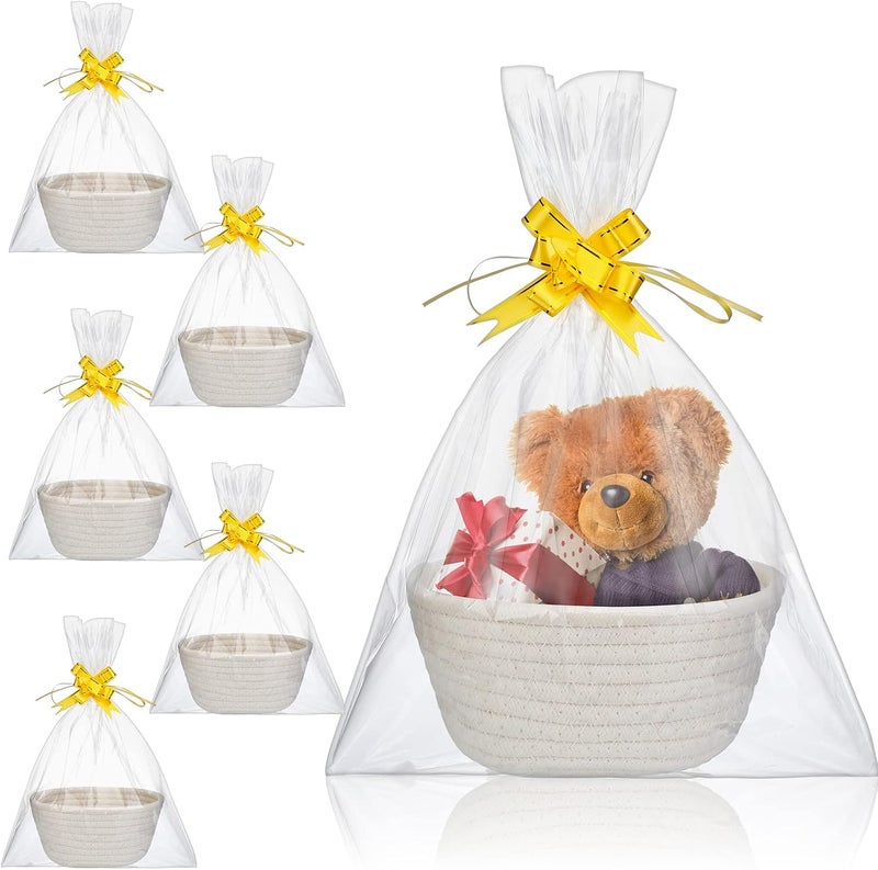 Tatuo 6 Sets Small Woven Basket with Gift Bags Pull Bows Empty Gift Baskets Bulk Cotton Rope Storage for Back to School Nursery Birthday Wedding Friends75 x 69 x 29 Inches - Image 1