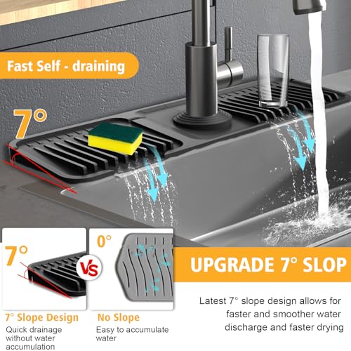 Hugro Tarfive 177Inch Kitchen Sink Splash Guard Mat 7 Slope for Fast SelfDraining SnapLock Design Universal Cuttable Silicone - Image 3