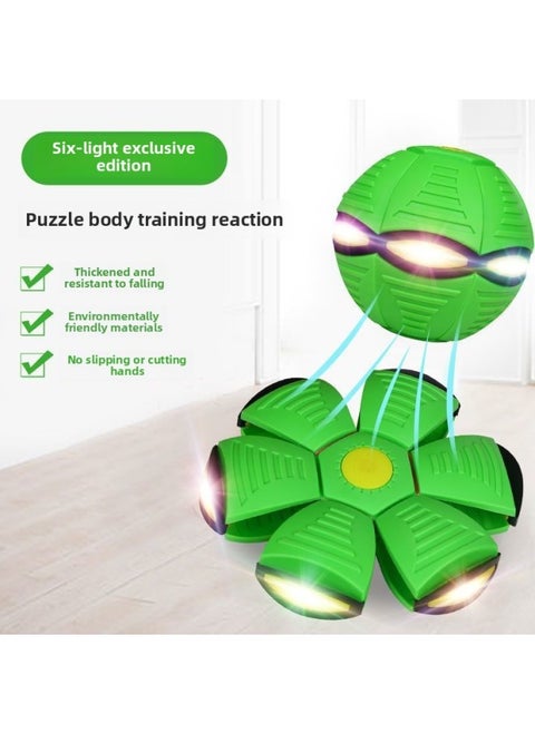Direct Selling Children's Toy Deformation Ball Frisbee Ball Flying Saucer Ball Elastic Stepping Ball Vent Creative Flash Ball-Specification:Brand Thickening And Upgrade (six-light Supreme Model - Only Green) Damage Guaranteed