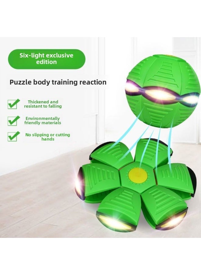 null - Direct Selling Children's Toy Deformation Ball Frisbee Ball Flying Saucer Ball Elastic Stepping Ball Vent Creative Flash Ball-Specification:Brand Thickening And Upgrade (six-light Supreme Model - Only Green) Damage Guaranteed - Image 1