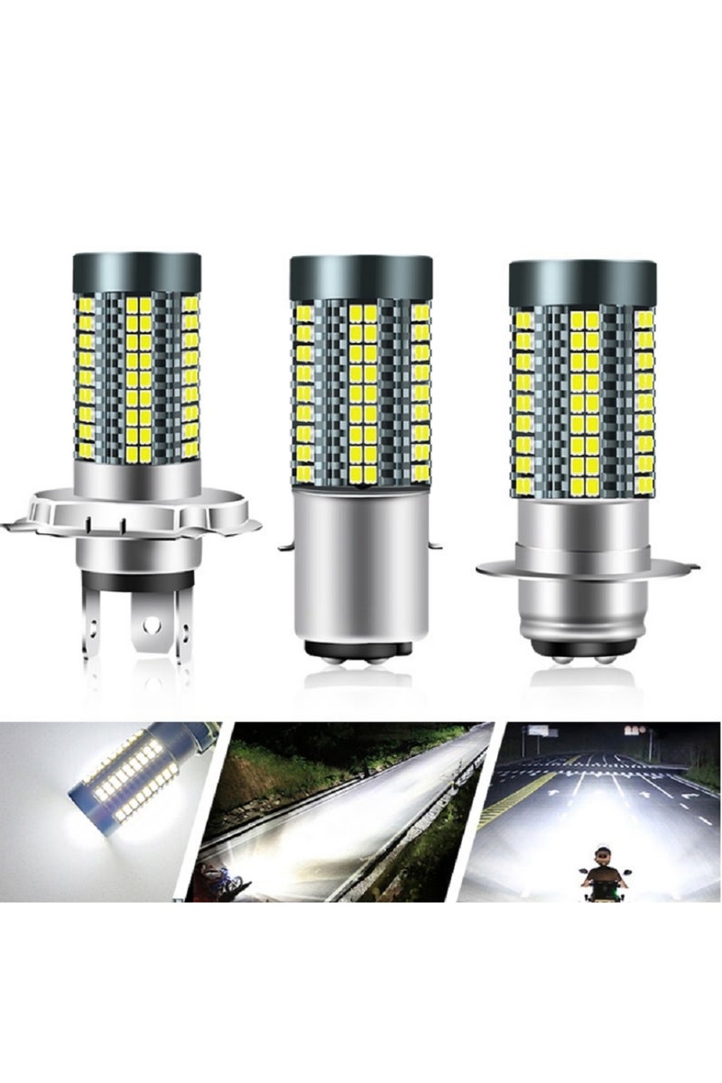 P15D-25-1 WHITE 1PC P15D H4 BA20D Moto Headlight Bulbs 126LED White Hi Lo Beam 8000LM 12V 24V Daytim