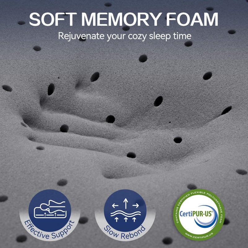 SINWEEK 2 Inch Mattress Topper Twin Size, Soft Memory Foam for Back Pain Relief, Breathable Bed Topper with Grey Cover, CertiPUR-US Certified - Image 4