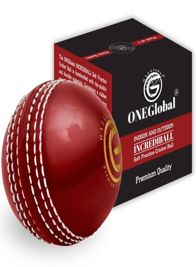 ONEGlobal Soft Indoor Outdoor Incrediball Practice Cricket Ball | Rubber Cricket Ball with Soft Core & Real Stitched Seam | for Practice, Coaching, Honing Skills & Family Fun | 7 Colours (1-Red) - Image 1