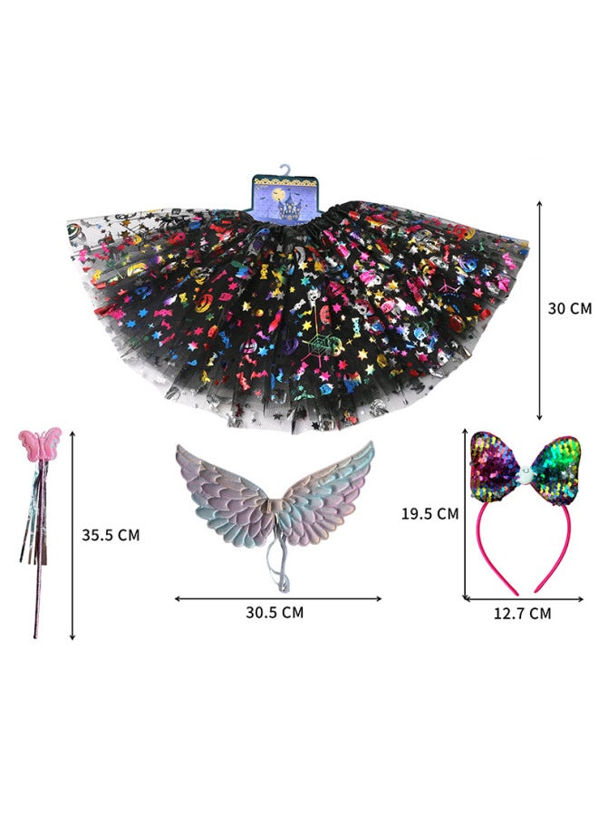 Loquat Cross Border Children  Party Performance Skirt Spider Wings Hair Hoop Stage Dress Props 5 Pieces Suit-Color:Skirt Hat Fairy Wand Wings 4-piece Set - Image 3