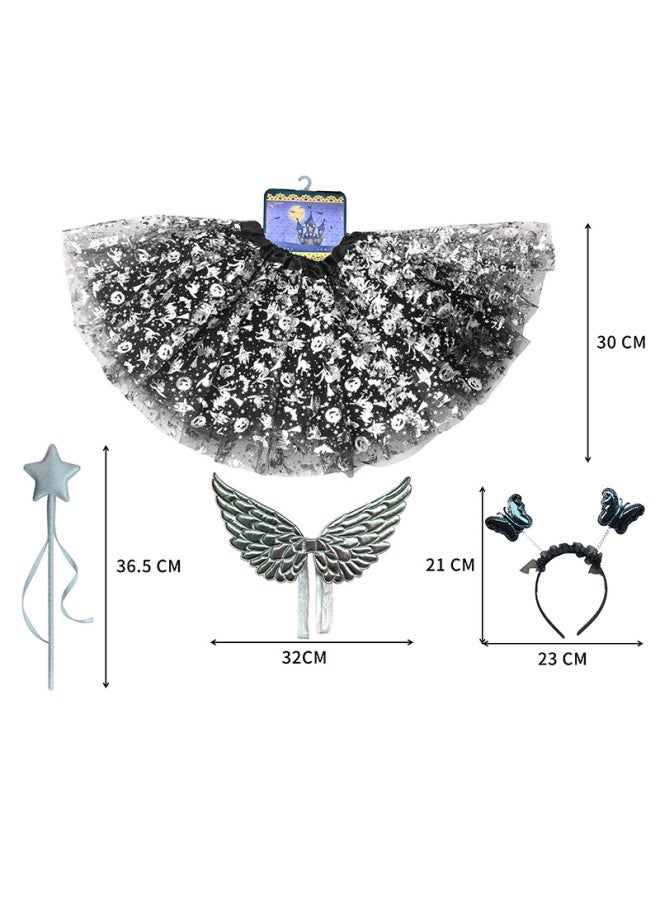 Loquat Cross Border Children  Party Performance Skirt Spider Wings Hair Hoop Stage Dress Props 5 Pieces Suit-Color:Skirt Hat Fairy Wand Wings 4-piece Set - Image 4