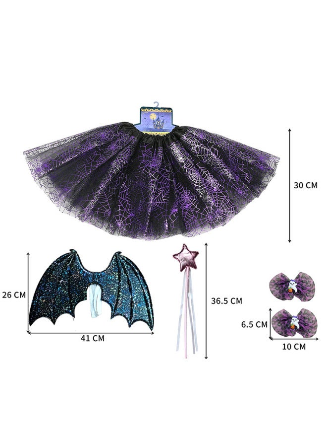 Loquat Cross Border Children  Party Performance Skirt Spider Wings Hair Hoop Stage Dress Props 5 Pieces Suit-Color:Skirt Hat Fairy Wand Wings 4-piece Set - Image 2