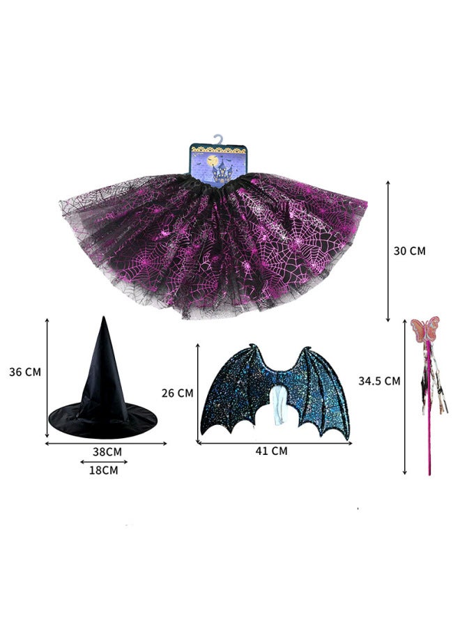 Loquat Cross Border Children  Party Performance Skirt Spider Wings Hair Hoop Stage Dress Props 5 Pieces Suit-Color:Skirt Hat Fairy Wand Wings 4-piece Set - Image 1
