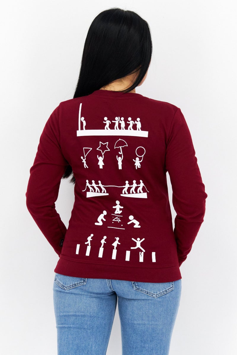 NETFLIX Women Crew Neck Squid Game Long Sleeves Sweatshirt, Maroon - Image 4