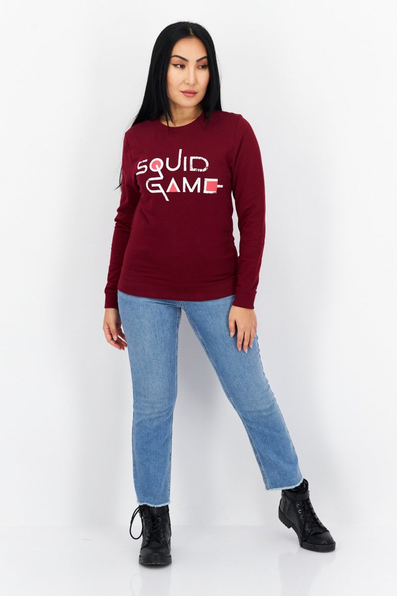 NETFLIX Women Crew Neck Squid Game Long Sleeves Sweatshirt, Maroon - Image 2