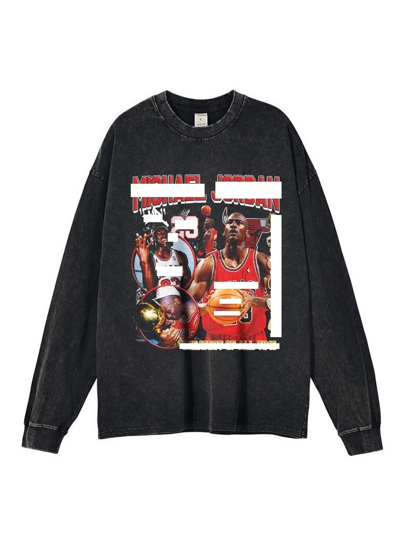 KUYING Basketball Star Washed Old American Retro Loose Sportswear