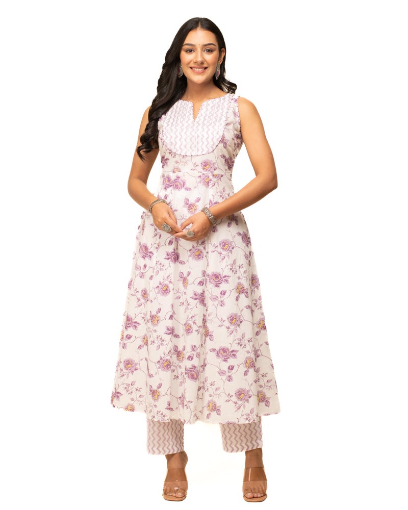 FIORRA Women's White Cotton A-line Kurta with Pant and Dupatta SET0128 - Image 5