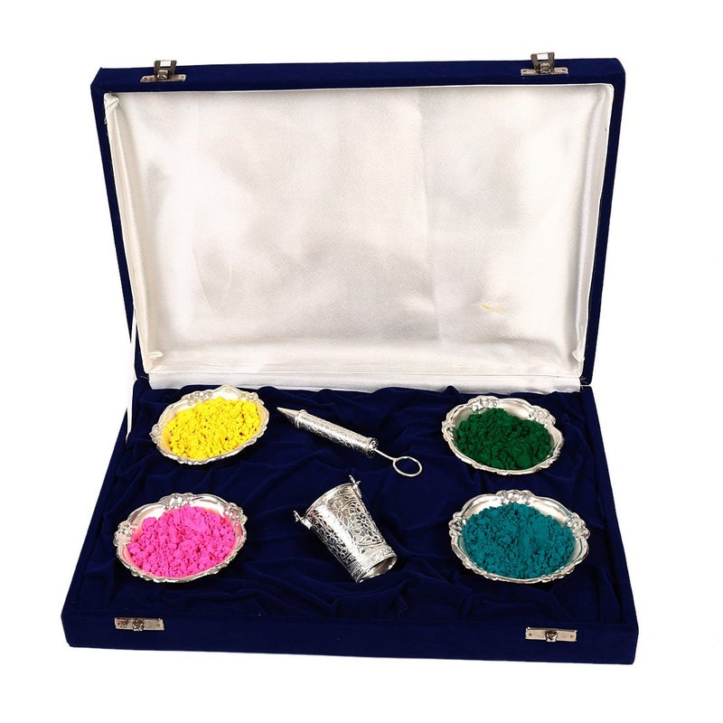 JEWEL FUEL JEWEL FUEL Holi Special Silver Pichkari 13cm Bucket and 4 Bowl Gift Set  - Image 1