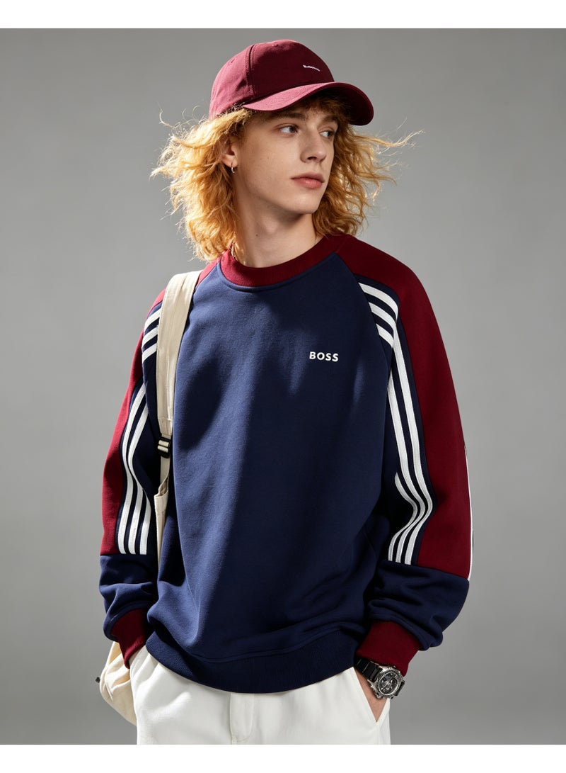 BOSS Crew Neck Sweatshirt Vintage Washed Oversized Raglan Sleeve Casual Daily Streetwear Unisex Burgundy Navy - Image 3