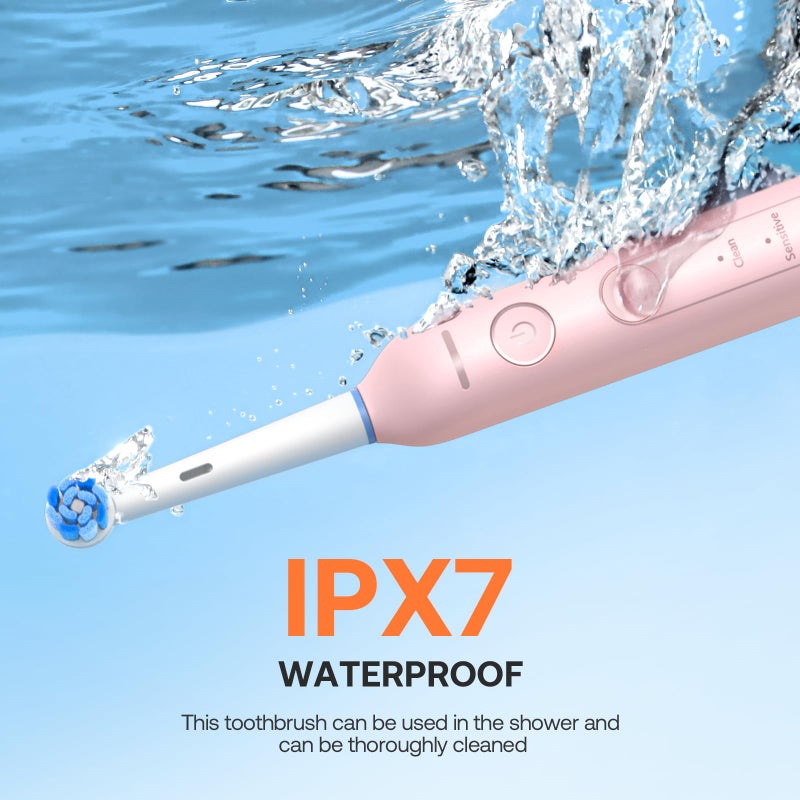 Bitvae Rotating Electric Toothbrush 2 Packs for Adults with Pressure Sensor, Gifts for Men/Women, 5 Modes Rechargeable Power Toothbrush with 8 Brush Heads, Black & Pink, R2 - Image 3