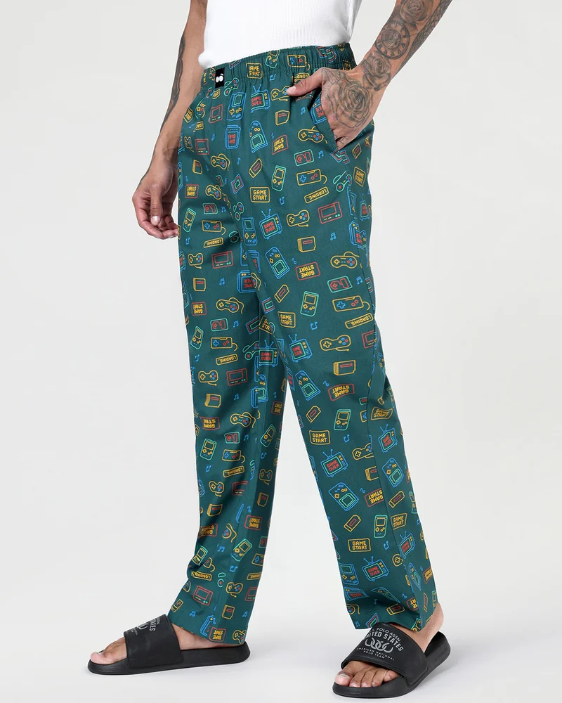 bewakoof Men's Forest Biome Green All Over Printed Pyjamas