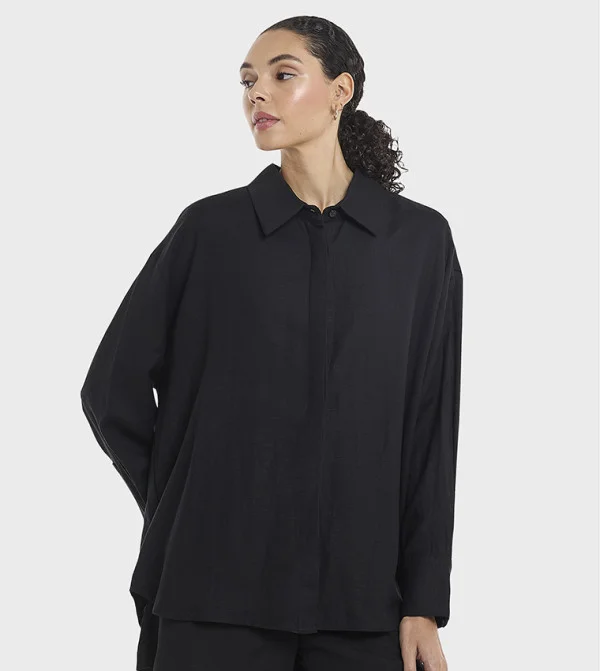بي سي بي جي BCBG Linen Blend Plain Oversize Shirt