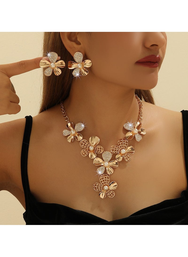 VRCOW 2Piece Jewelry Set With Necklace and Earrings Full Diamond V Neck Necklace Crystal Earrings Wedding Bridal Bridesmaid Costume Jewelry Set for Women and Girls Dress Accessories  - Image 1