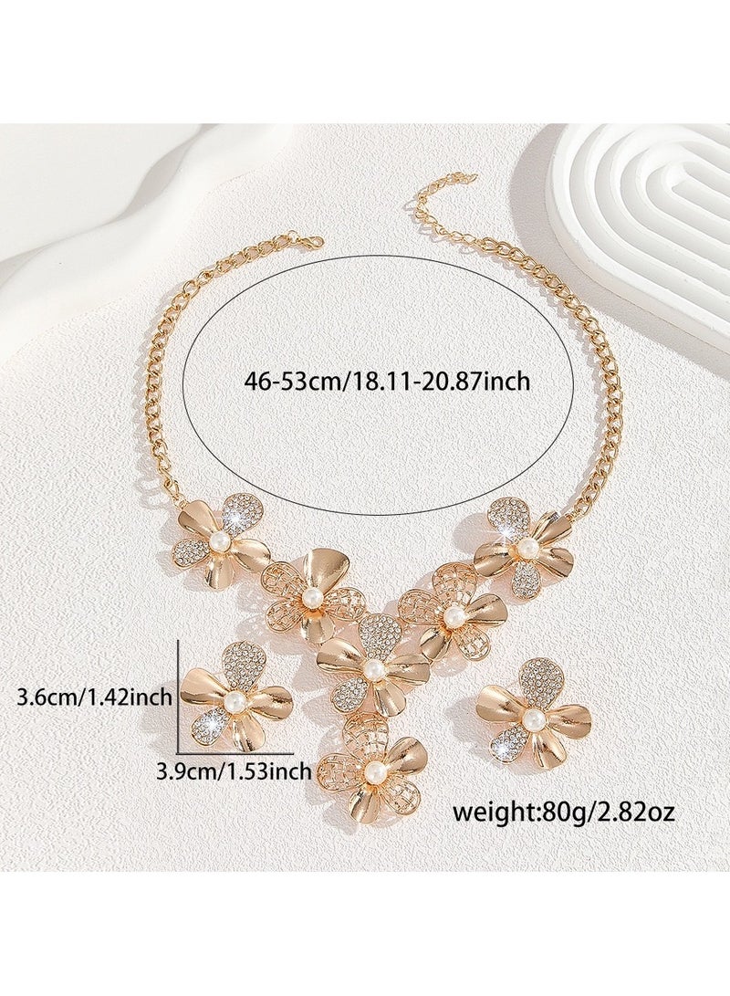 VRCOW 2Piece Jewelry Set With Necklace and Earrings Full Diamond V Neck Necklace Crystal Earrings Wedding Bridal Bridesmaid Costume Jewelry Set for Women and Girls Dress Accessories  - Image 2