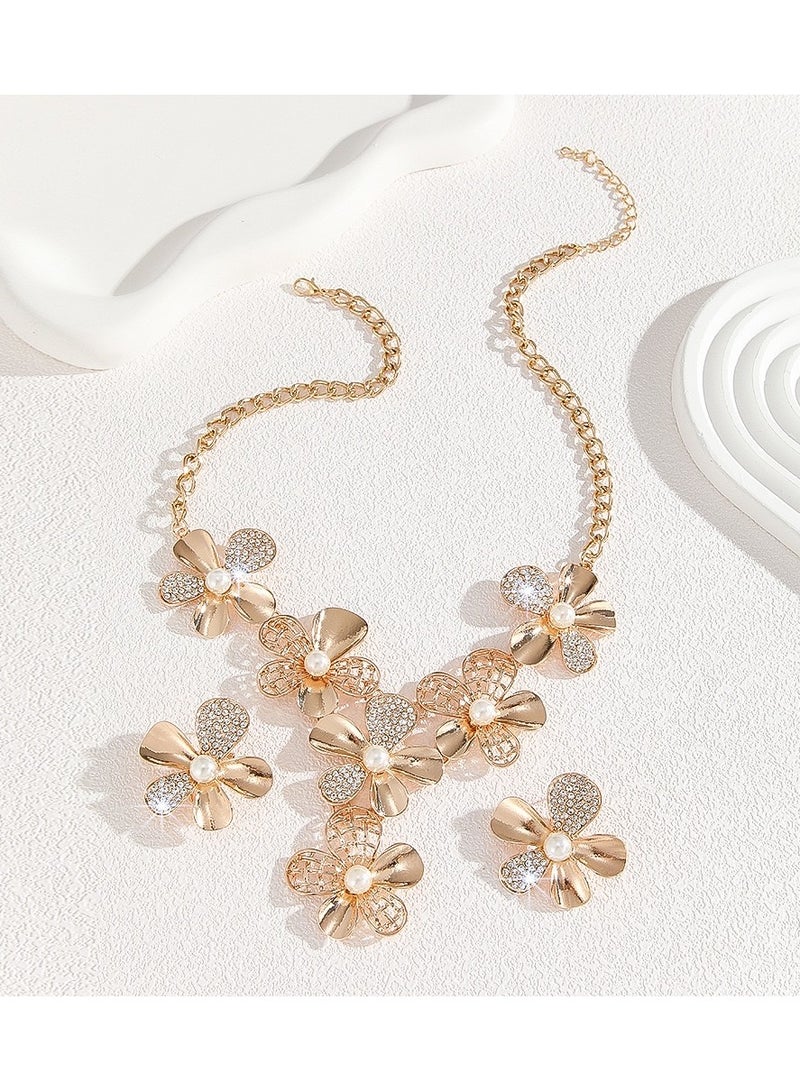 VRCOW 2Piece Jewelry Set With Necklace and Earrings Full Diamond V Neck Necklace Crystal Earrings Wedding Bridal Bridesmaid Costume Jewelry Set for Women and Girls Dress Accessories  - Image 4