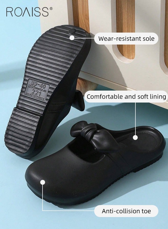 roaiss Women's Closed-Toe Slippers Comfortable Breathable Soft-Soled Loafers Slippers for Outdoor Wear Indoor Wear Non-slip Solid Color Black with Bow Decoration - Image 5