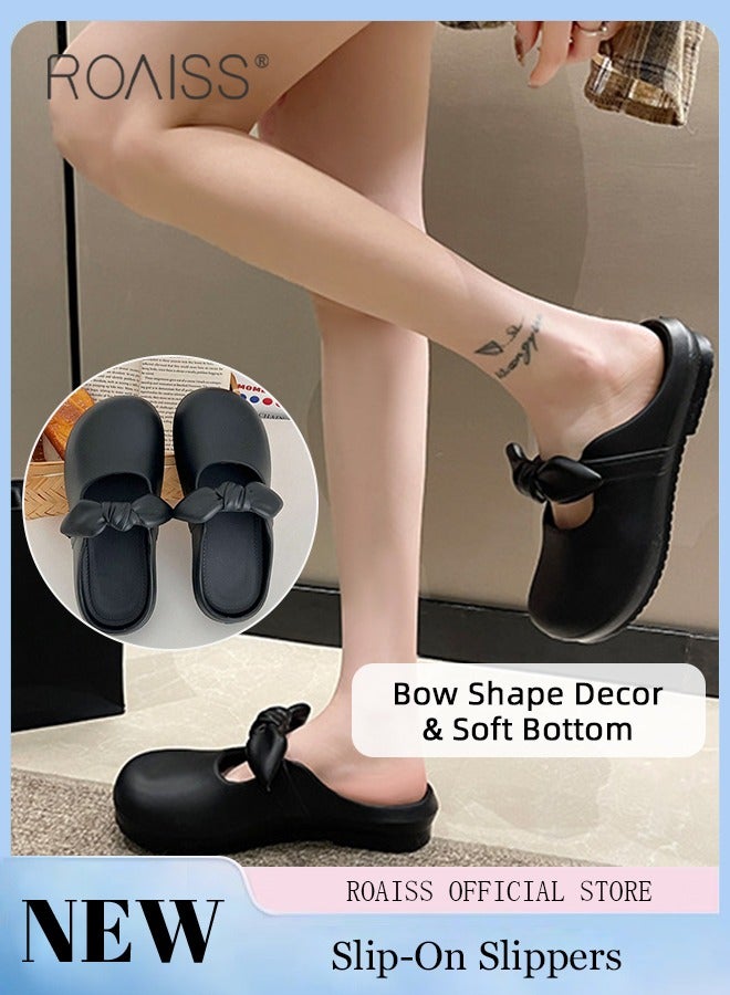roaiss Women's Closed-Toe Slippers Comfortable Breathable Soft-Soled Loafers Slippers for Outdoor Wear Indoor Wear Non-slip Solid Color Black with Bow Decoration - Image 1