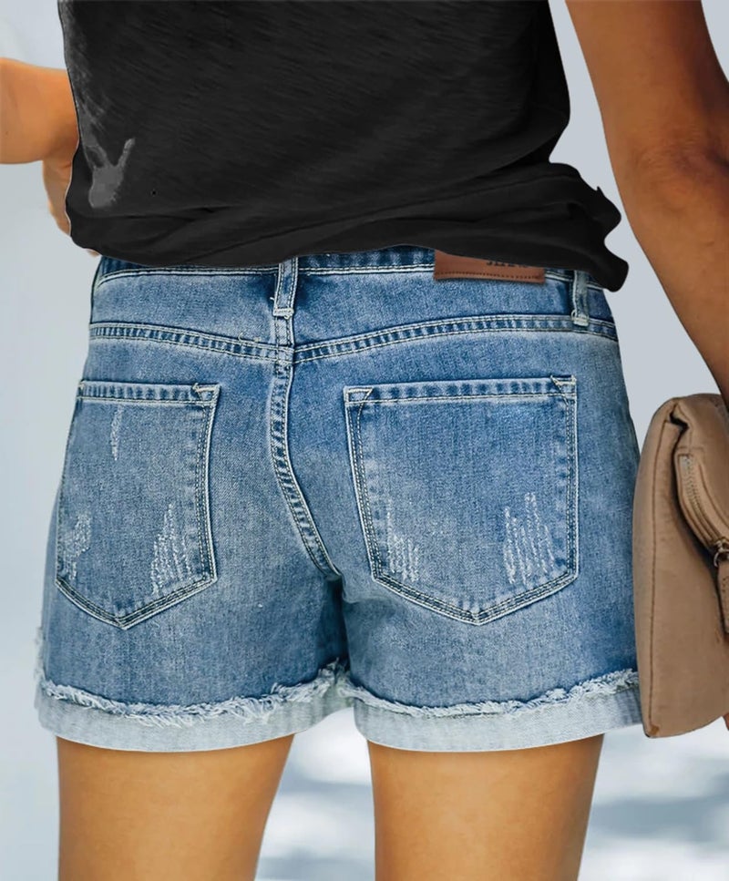 KISSMODA Denim Shorts Women Trendy Button Summer Cut Off Short Womens Jean Shorts High Waisted Denim Hot Ripped Shorts - Image 4