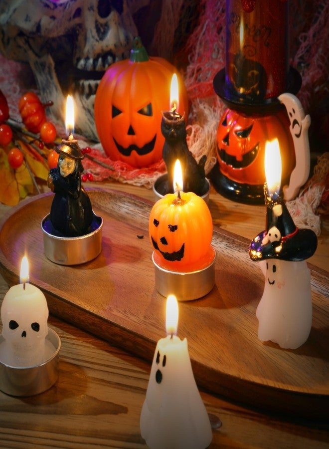 Rossesay 12 PCS Halloween Decoration Ghost Candles Pumpkin Skeleton Cat Witch Cute Mini Candles White Soy Wax Horror Tea Lights Spooky Set for Autumn Halloween Party Home Decorations - Image 4