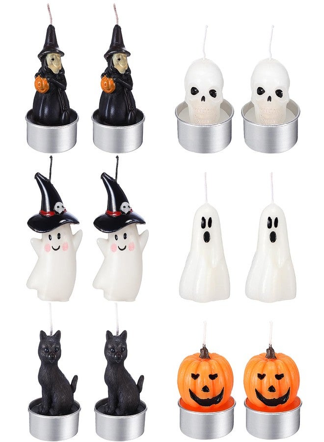 Rossesay 12 PCS Halloween Decoration Ghost Candles Pumpkin Skeleton Cat Witch Cute Mini Candles White Soy Wax Horror Tea Lights Spooky Set for Autumn Halloween Party Home Decorations - Image 1