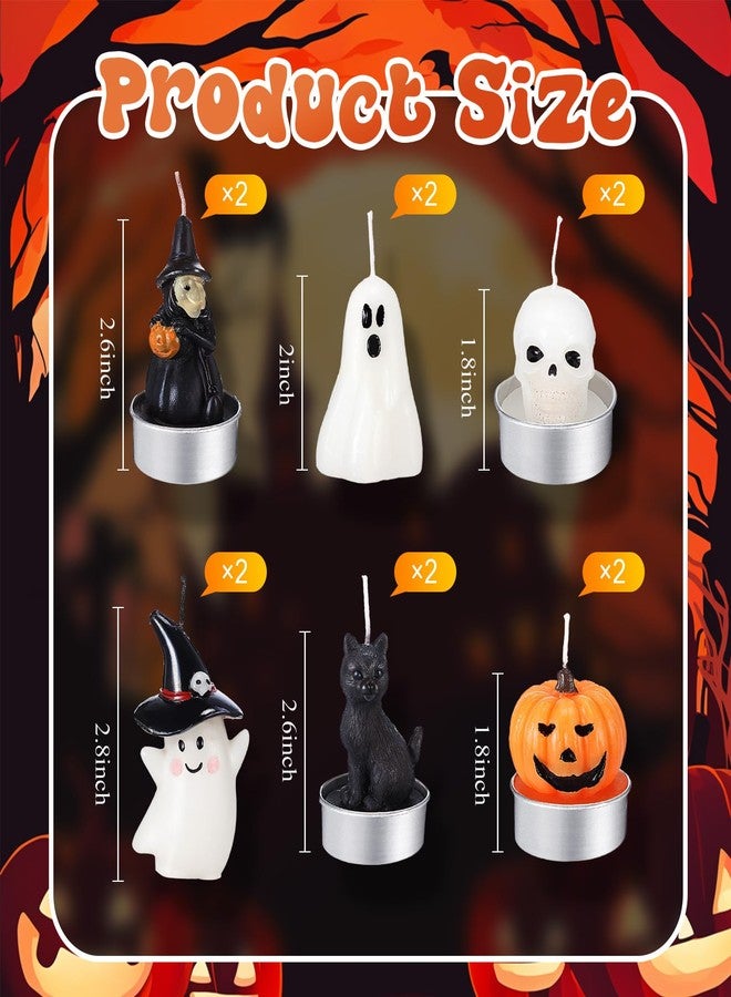 Rossesay 12 PCS Halloween Decoration Ghost Candles Pumpkin Skeleton Cat Witch Cute Mini Candles White Soy Wax Horror Tea Lights Spooky Set for Autumn Halloween Party Home Decorations - Image 2