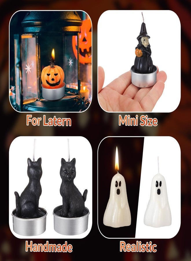 Rossesay 12 PCS Halloween Decoration Ghost Candles Pumpkin Skeleton Cat Witch Cute Mini Candles White Soy Wax Horror Tea Lights Spooky Set for Autumn Halloween Party Home Decorations - Image 3