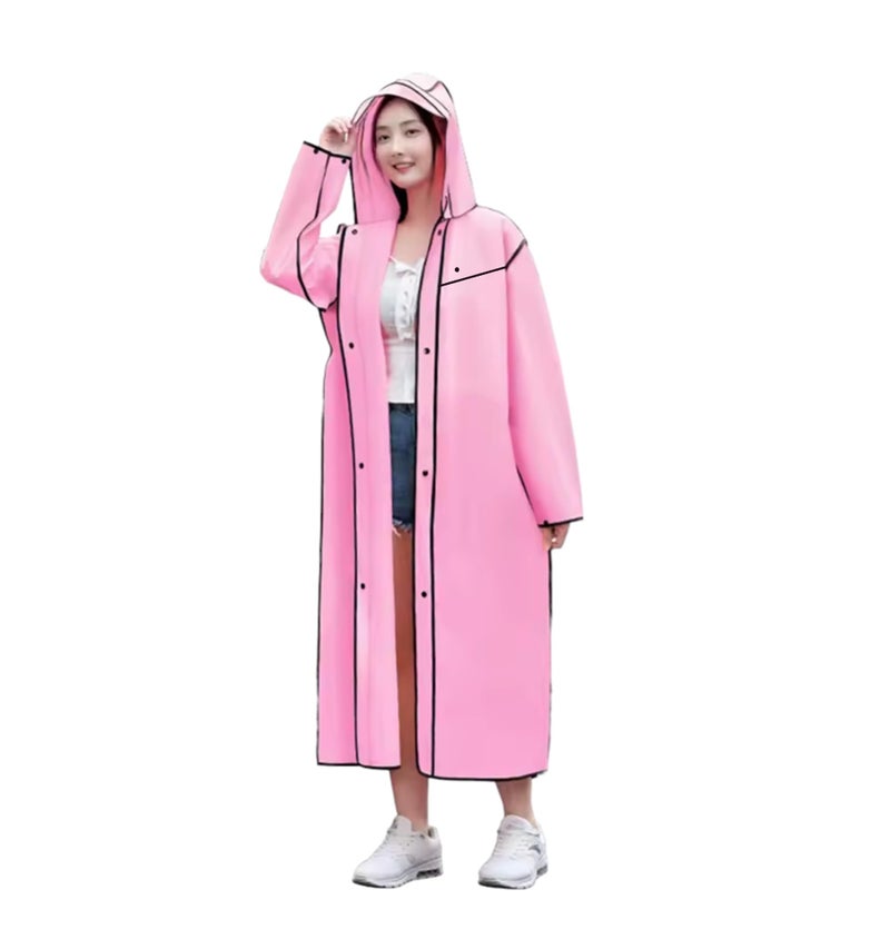 AUGEN Waterproof Rain Coat Hooded Universal Outdoor Water Resistant Rainwear Suit for Men Women Boys & Girls (IN, Alpha, Free Size, Regular, Pink Black) - Image 1