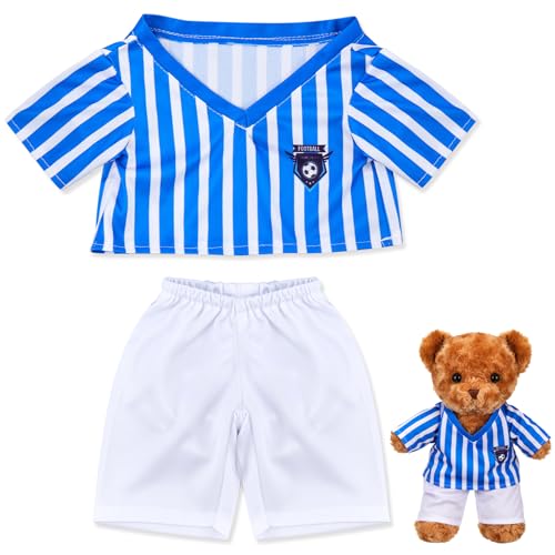 Bunnycool 2 Pcs PJs Bear Clothes Outfit Fit Most 1216 Inch Bears Stuffed Clothes Pajamas Plushy for Stuffed Pre Kindergarten ToysBlue WhiteSoccer - Image 1
