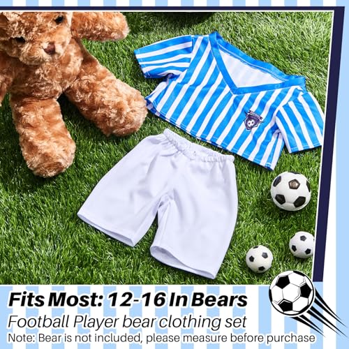 Bunnycool 2 Pcs PJs Bear Clothes Outfit Fit Most 1216 Inch Bears Stuffed Clothes Pajamas Plushy for Stuffed Pre Kindergarten ToysBlue WhiteSoccer - Image 5