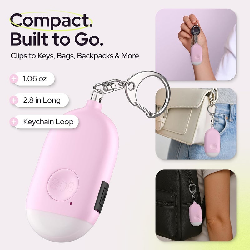 WETEN Rechargeable Personal Alarm Keychain - 130dB Siren & LED Light - 2 Pack Personal Safety Alert for Women to Carry - Panic Button Alarm for Security - Rape Whistle for Self Defense (Black&Pink) - Image 5