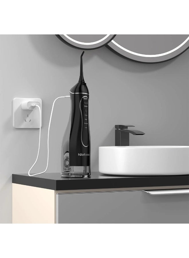 h2ofloss Water Flosser For Teeth Cordless Portable Oral Irrigator Flosser 5 Cleaning Modes And 6 Jet Tips, Ipx7 Waterproof - Black 300ml BLACK - Image 2