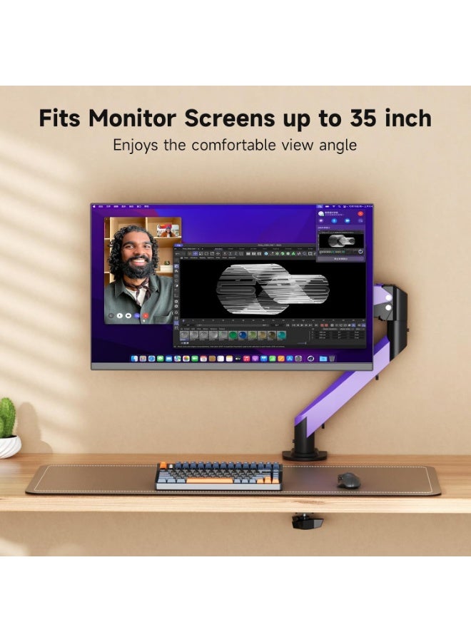 حامل شاشة واحدة قابل للتعديل على المكتب، ذراع شاشة VESA مع دوران 180°، تصميم مزدوج 160 مم + 245 مم، نطاق ارتفاع 350–400 مم، للكمبيوتر والمكتب - Image 2