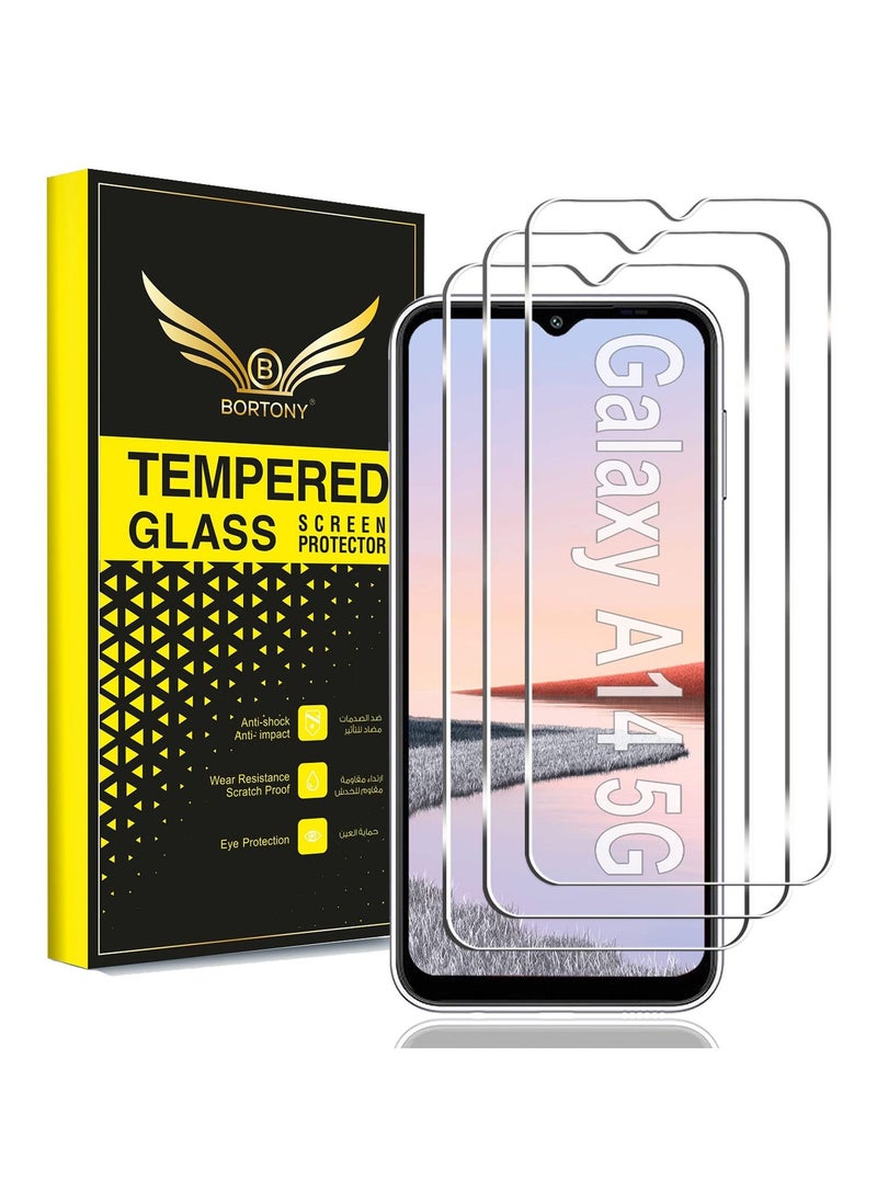 بورتوني واقي شاشة Galaxy A14 5G عبوة من 3 غشاء زجاجي مقوى عالي الدقة 9H صلابة مقاومة للخدش HD وضوح سهل التركيب زجاج خالٍ من الفقاعات لهاتف Samsung Galaxy A14 5G - Image 1
