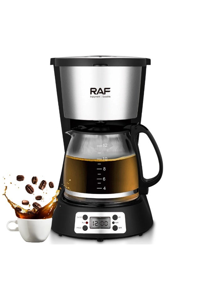 RAF Coffee Maker 1000W | Drip Coffee Machine with 1.5L Water Reservoir & Glass Carafe | Programmable Digital Timer, Auto-Drip & One-Touch Operation for Home & Office