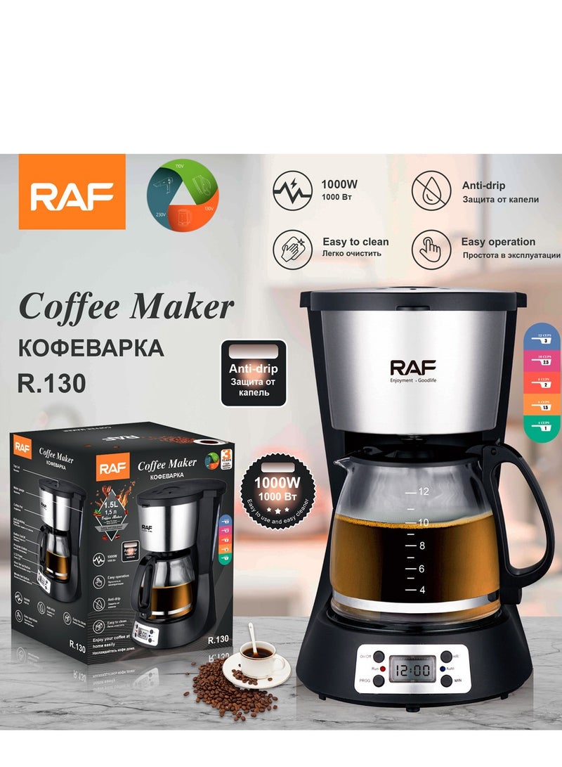 RAF Coffee Maker – 1000W Electric Coffee Machine, 1.5L Large Capacity, Auto-Drip Function, Glass Carafe, Easy Clean, Programmable Timer - Image 5