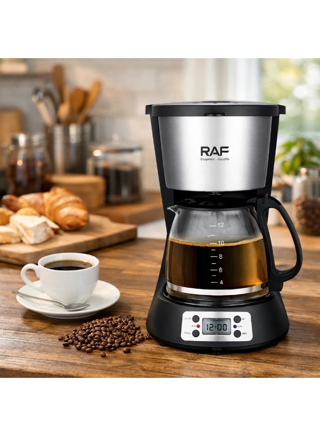 آر إيه أف ماكينة قهوة RAF بقوة 1000 واط | ماكينة قهوة بالتنقيط مع خزان مياه سعة 1.5 لتر وإبريق زجاجي | مؤقت رقمي قابل للبرمجة، تقطير تلقائي وتشغيل بلمسة واحدة للمنزل والمكتب - Image 4