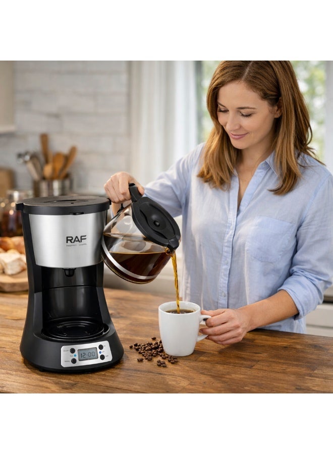 آر إيه أف ماكينة قهوة RAF بقوة 1000 واط | ماكينة قهوة بالتنقيط مع خزان مياه سعة 1.5 لتر وإبريق زجاجي | مؤقت رقمي قابل للبرمجة، تقطير تلقائي وتشغيل بلمسة واحدة للمنزل والمكتب - Image 5
