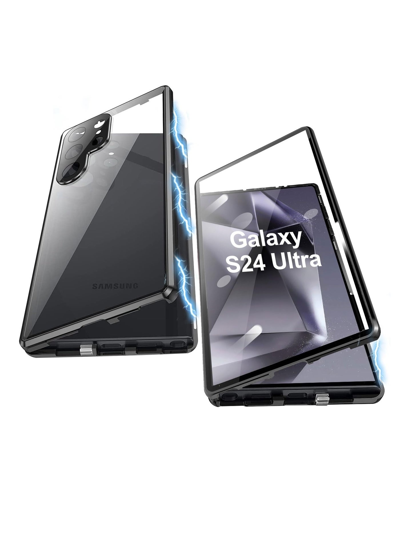 for Samsung Galaxy S24 Ultra Case, Screen Protector Camera Protector Safety Lock, Double Sided Clear Tempered Glass Full Screen Covered Magnetic Adsorption Metal Bumper