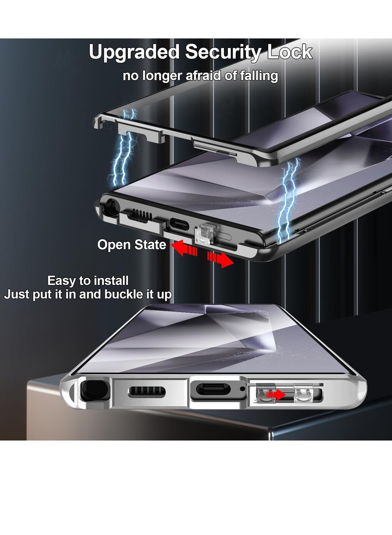 for Samsung Galaxy S24 Ultra Case, Screen Protector Camera Protector Safety Lock, Double Sided Clear Tempered Glass Full Screen Covered Magnetic Adsorption Metal Bumper - Image 3