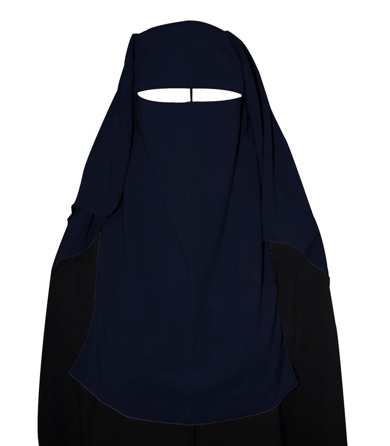 bonballoon Dark Blue XL Long Saudi Layered Niqab Niqabs Nikab Naqaab 3 Layers Burqa Hijab Face Cover Veil Islam Islamic Dress Clothing for Muslim Womens Abaya Jilbab Dress - Image 1