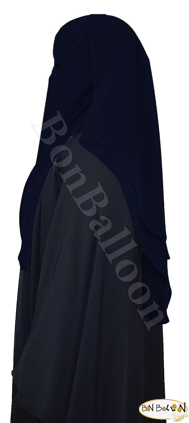 bonballoon Dark Blue XL Long Saudi Layered Niqab Niqabs Nikab Naqaab 3 Layers Burqa Hijab Face Cover Veil Islam Islamic Dress Clothing for Muslim Womens Abaya Jilbab Dress - Image 3