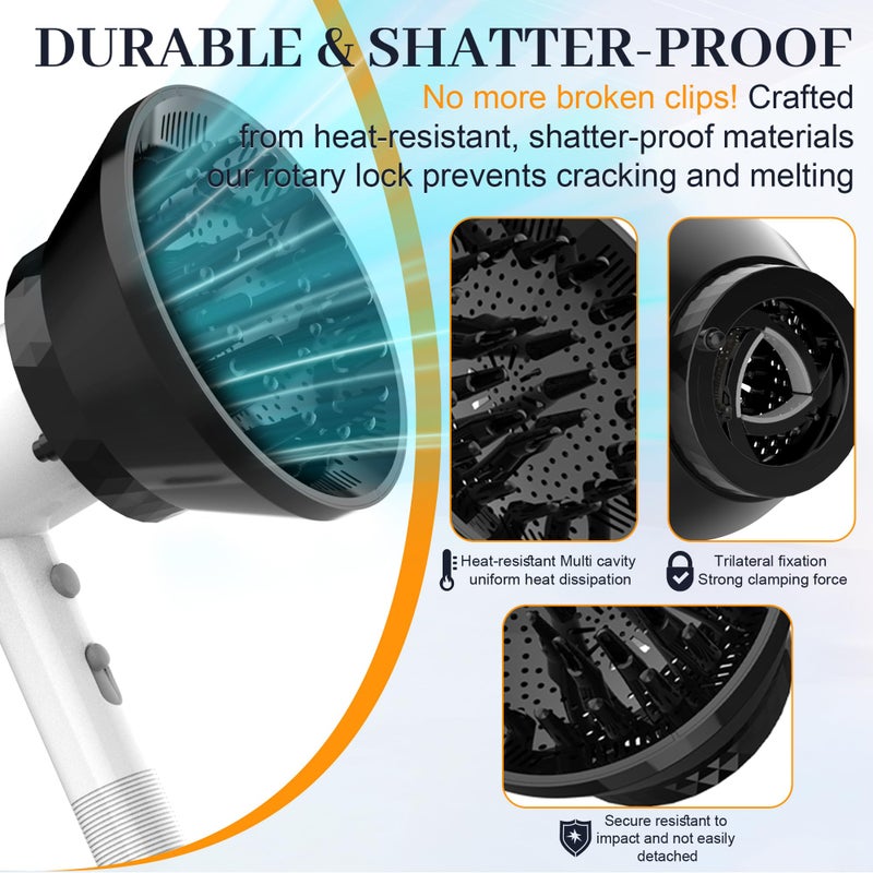 Wondrokey Universal Diffuser Hair Dryer Attachment - Fits Most 1.5-3.2" Blow Dryers, collapsible Diffuser for Curly Wavy Hair to Enhance Curls, Reduce Frizz, Fast Drying Travel Design - Image 3