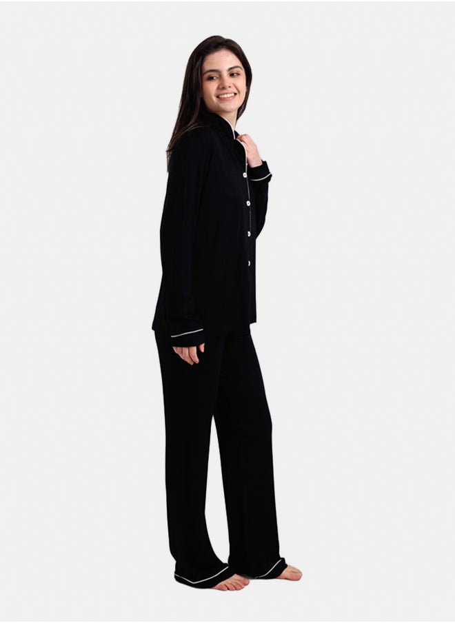 Carina - Viscose Contrast Piping Pyjama Set - Image 1