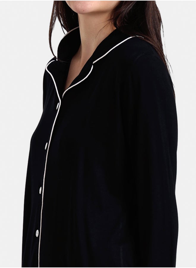 Carina - Viscose Contrast Piping Pyjama Set - Image 1